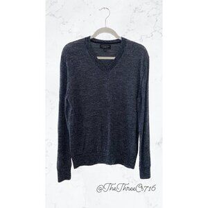 Banana Republic Sweater Men's Medium Grey Black Knit Merino Wool V Neck C…